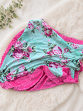 Mint Floral Pink Minky Blanket