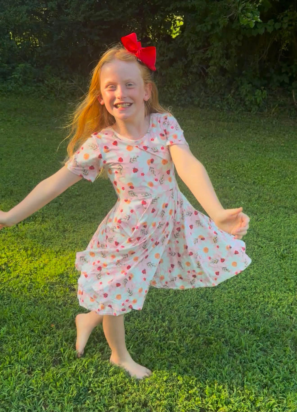  
Ladybug Floral Twirl Dress + Black Biker Shorts Set