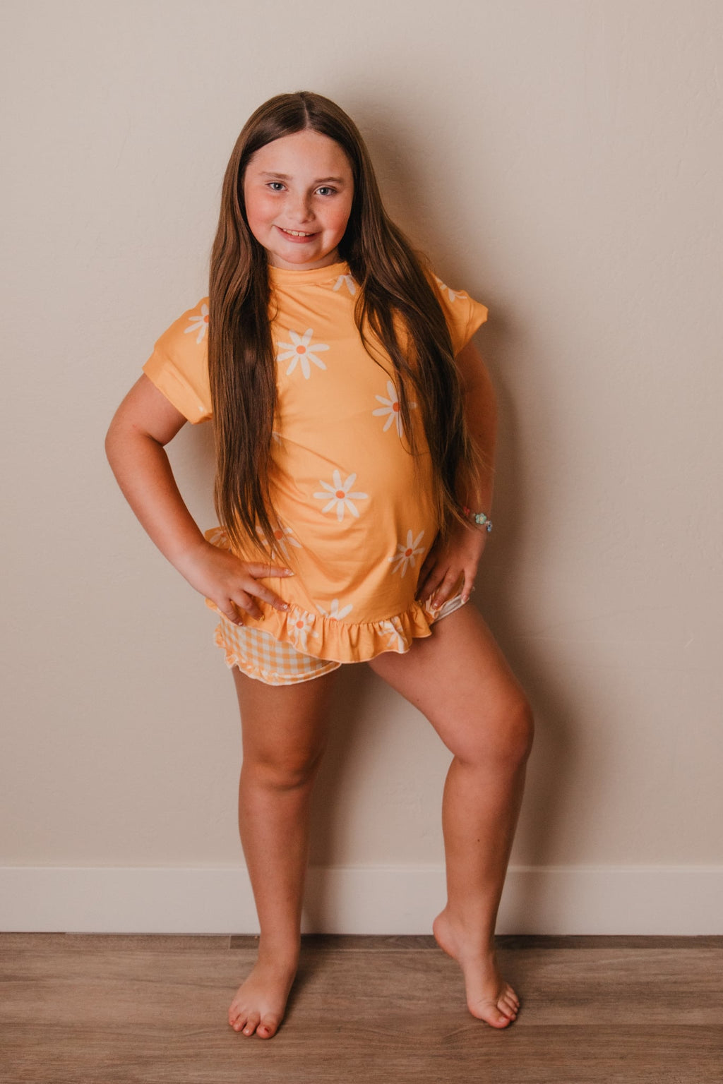 Orange Floral Ruffle Shorts Set