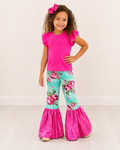 Floral Pink Sequins Bell Bottoms
