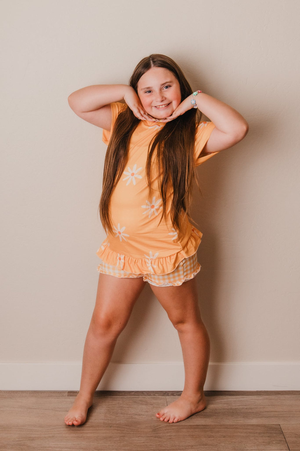 Orange Floral Ruffle Shorts Set