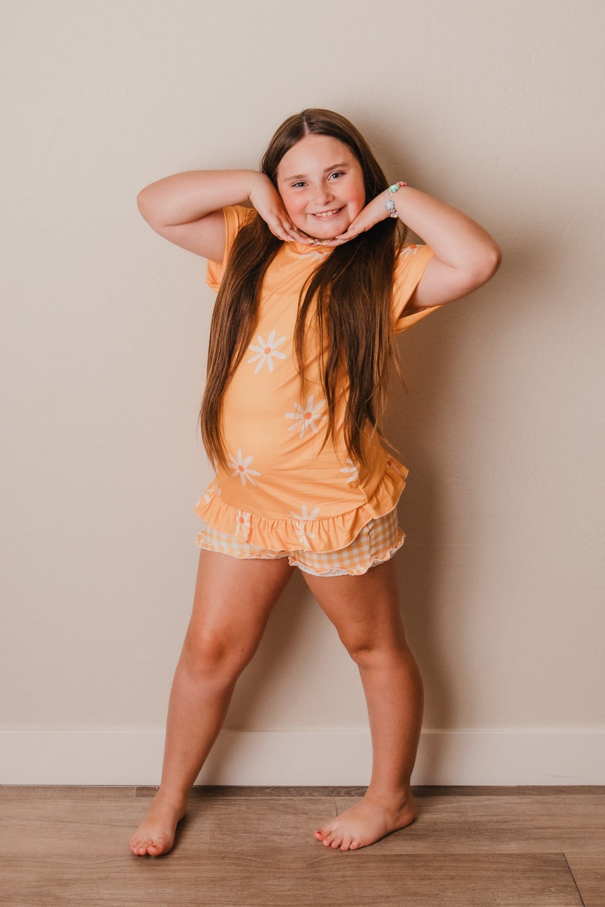 Orange Floral Ruffle Shorts Set