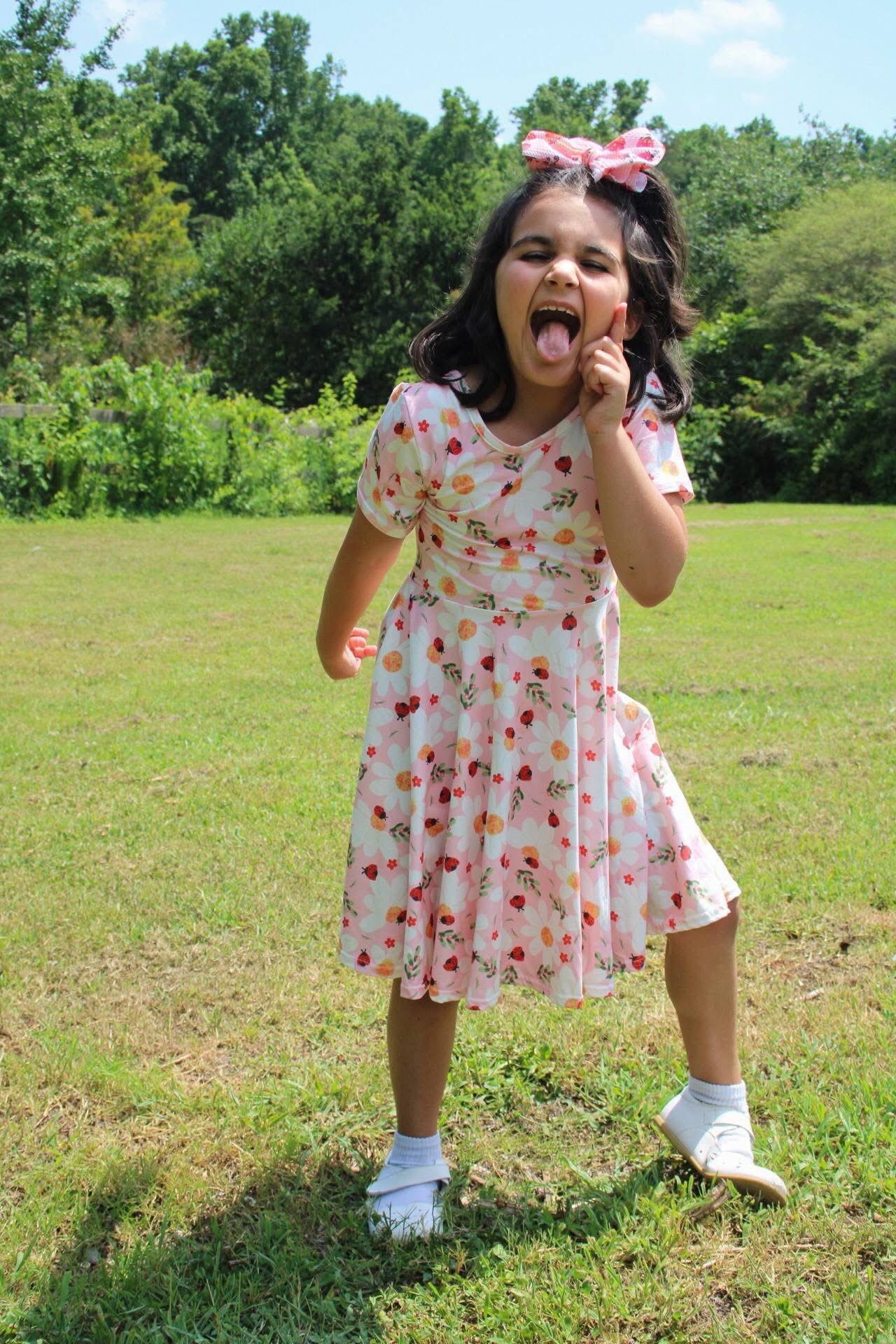  
Ladybug Floral Twirl Dress + Black Biker Shorts Set