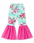 Floral Pink Sequins Bell Bottoms