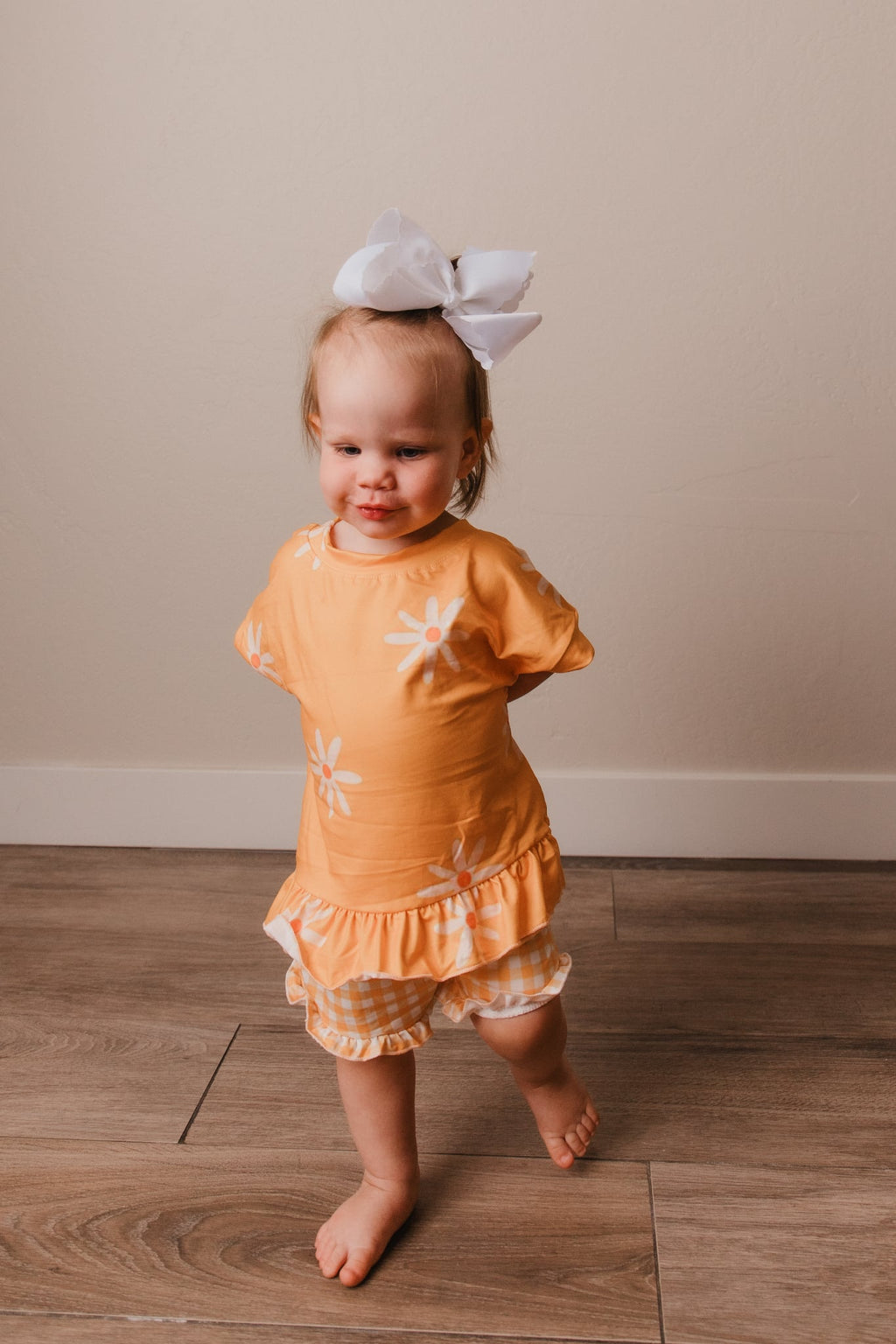 Orange Floral Ruffle Shorts Set