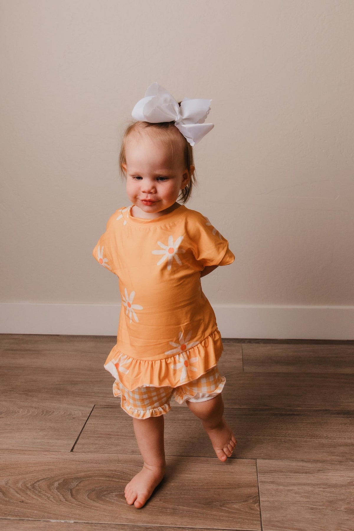 Orange Floral Ruffle Shorts Set