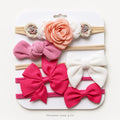Pink Peony newborn bow set with pink, white, coral and neutral headbands